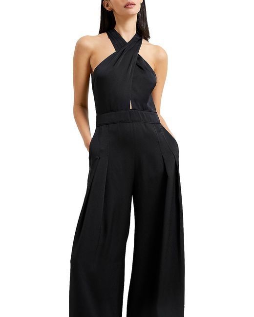 French Connection Black Harlow Satin Halter Jumpsuit