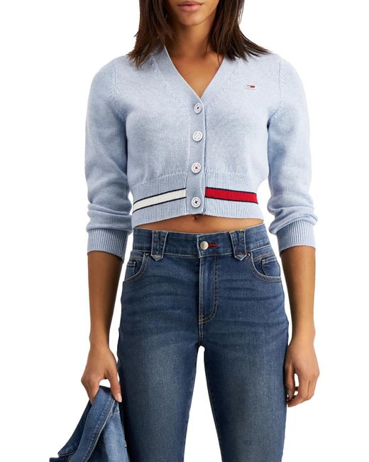 Tommy Hilfiger Knit Cropped Cardigan Sweater in Blue | Lyst