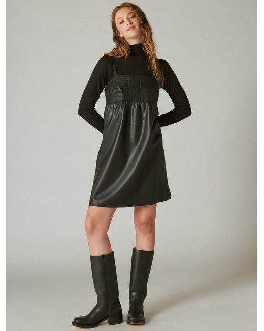 Lucky Brand Black Leather Embroidered Mini Dress