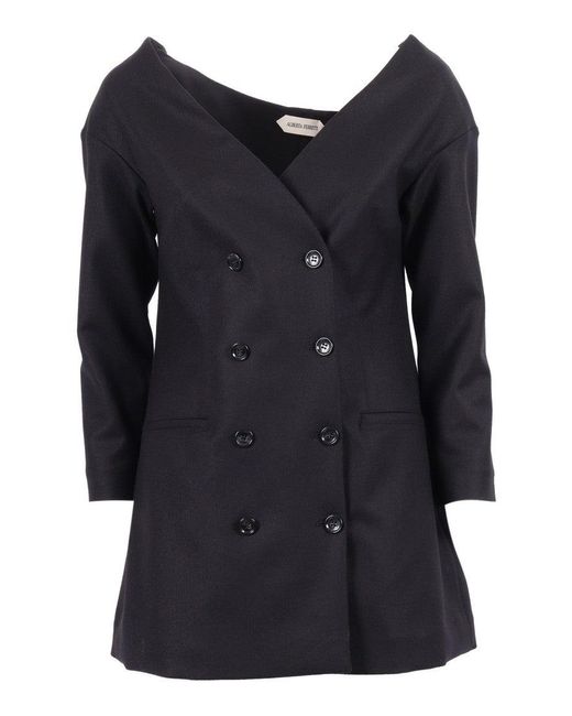 Alberta Ferretti Black Double-Breasted Virgin Wool Jacket With Deep V-Neckline