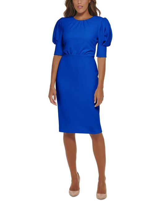 Calvin Klein Blue Ruched Knee Length Midi Dress