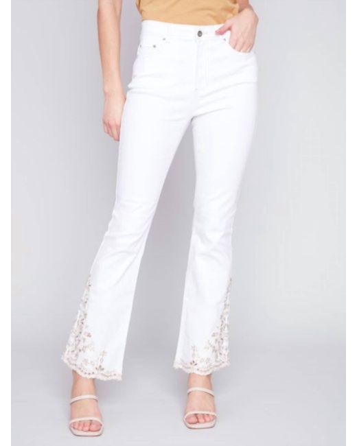 Charlie b White Embroidered Bootcut Pants