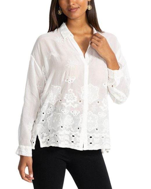 Johnny Was White Petite Slim Audrey Button-Down Shirt