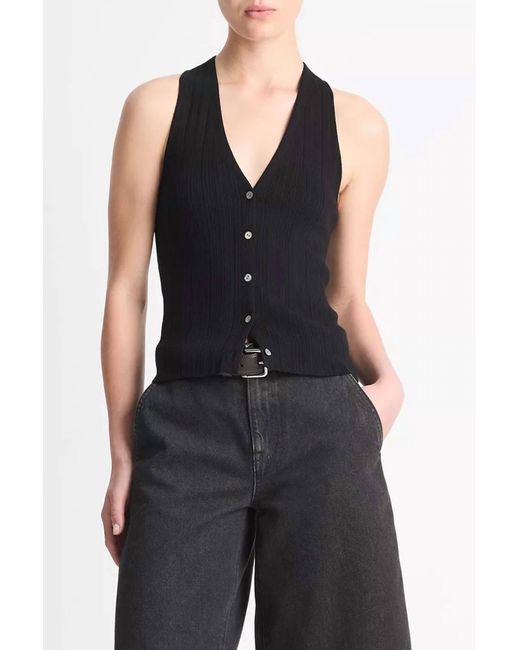 Vince Black Button V-Neck Tank Top