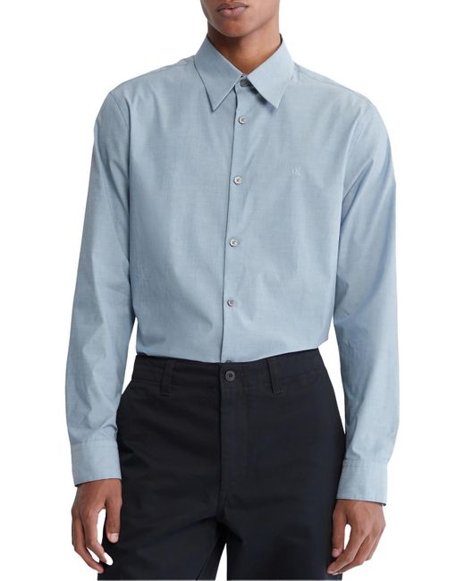 Calvin Klein Blue Solid Cotton Stretch Button-down Shirt for men
