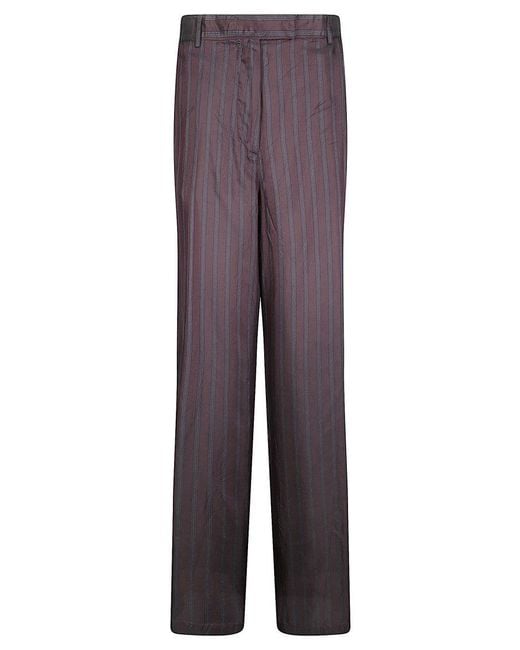 Dries Van Noten Purple High-Waisted Wide Leg Trousers With Vertical Stripes