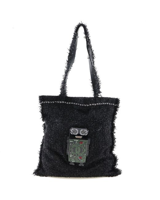 Chanel Black Coco Mark Tweed Tote Bag (pre-owned)