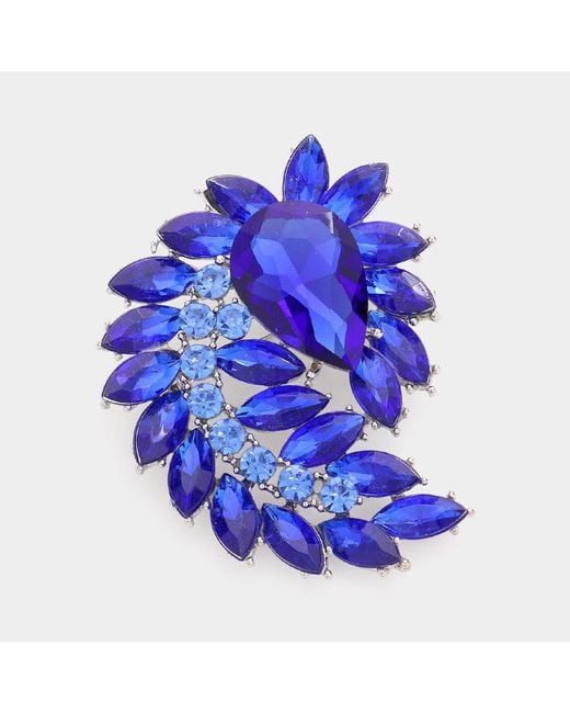 Fashnzfab Women's Blue Glass Crystal Marquise Cluster Brooch Pendant