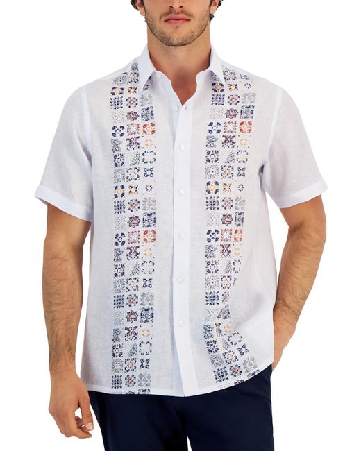 Club Room White Printed Linen Button-down Shirt for men