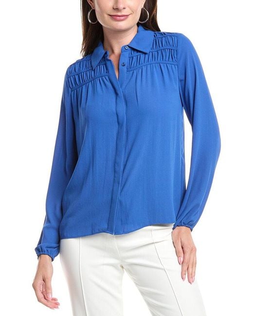 Tahari Blue Button-Down Blouse