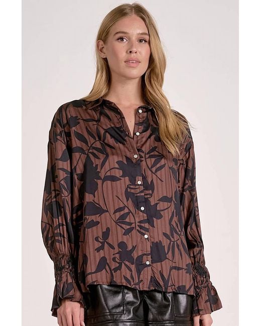 Elan Brown Foliage Button Down Top