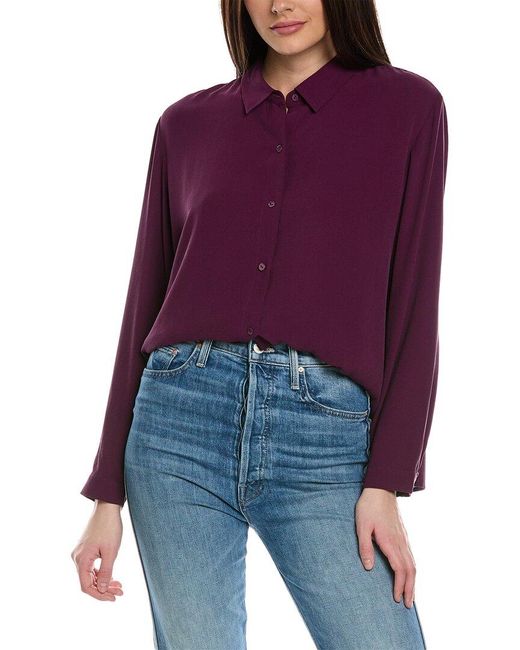 Eileen Fisher Purple Classic Collar Easy Silk Shirt