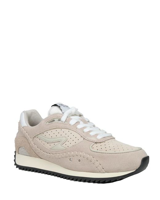 Rag & Bone White Rb Drift Runner Suede Sneakers, Pebble