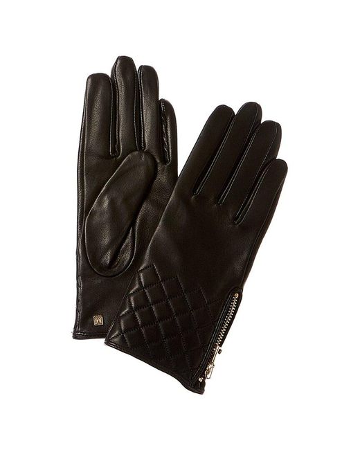 Bruno Magli Black Diamond Quilted Cashmere-lined Leather Gloves