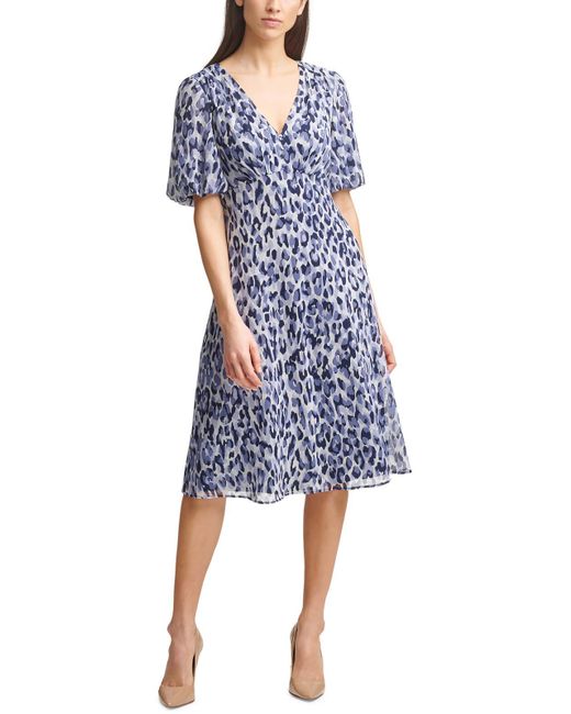 Jessica Howard Petites Cheetah Print Knee Midi Dress in Blue | Lyst