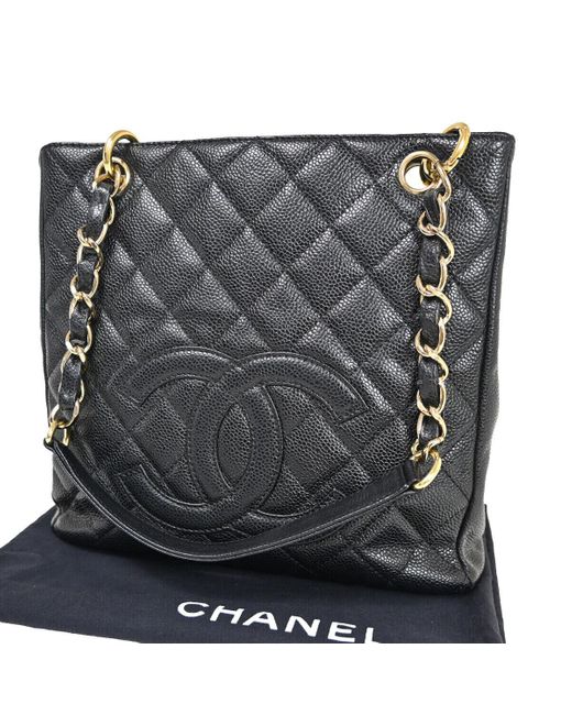Chanel Black Pst (petite Shopping Tote) Leather Handbag (pre-owned)