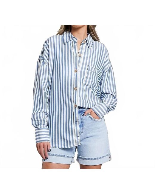 Blu Pepper Blue Stripe Button Top