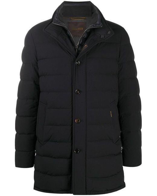 Moorer Black Padded Dark Virgin Wool Parka With Stand-Up Collar for men
