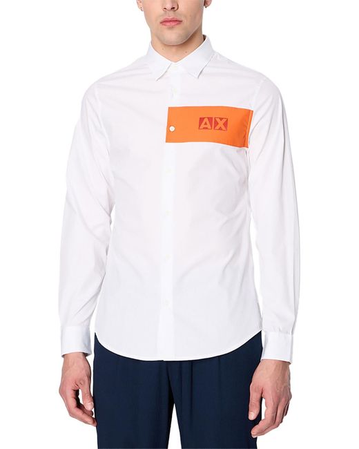 Armani Exchange White Logo Cotton Button-down Shirt for men