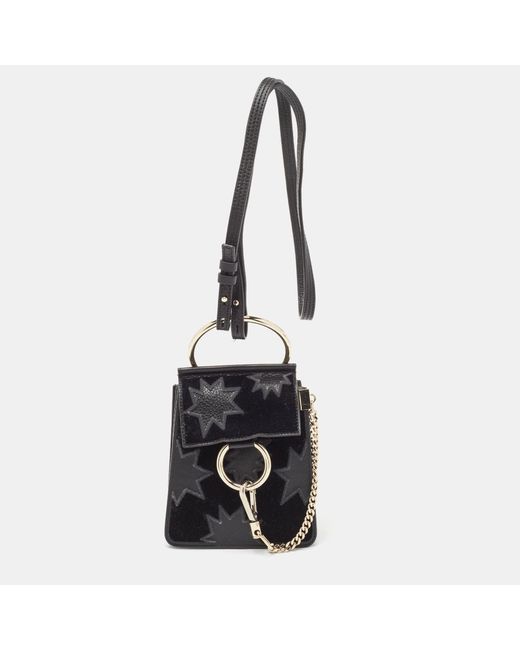 Chloé Black Leather And Suede Mini Star Faye Crossbody Bag