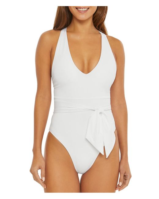 Becca White Solid Polyester One-piece Swimsuit