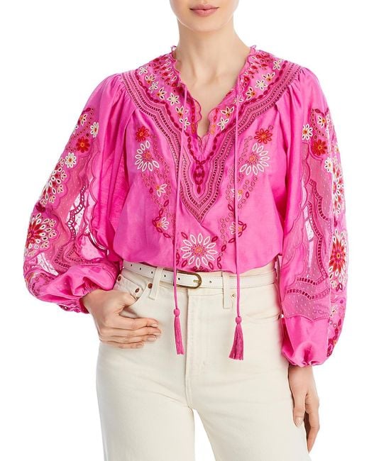 Kobi Halperin Pink Silk Blend Embroidered Blouse