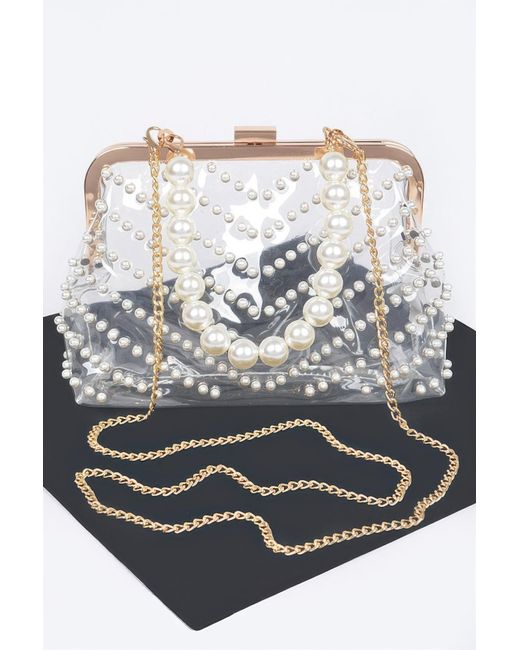 Fashnzfab Gray Stone Studded Transparent Clutch