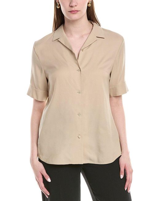 Lafayette 148 New York Natural Notch Collar Silk-blend Slim Shirt