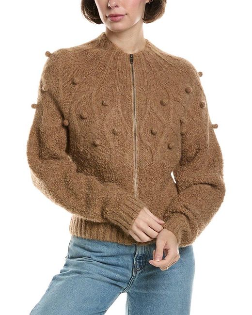 FRAME Brown Popcorn Zip Wool-Blend Cardigan