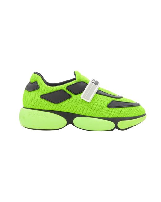 Prada Green Cloudbust Neon Fluorescent Mesh Logo Strap Low Top Sneakers Eu35.5