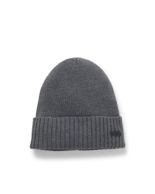 Boss Gray Logo-Plaque Beanie Hat for men