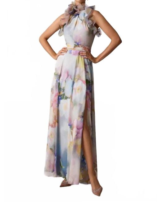 sachin and babi light blue dress Chiffon Ruffle-Trim Slip Maxi Dress