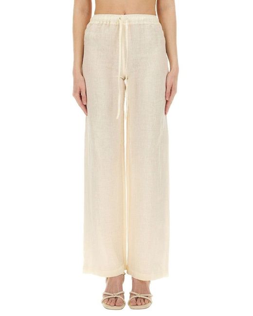 120% Lino Natural Relaxed Wide-Leg Linen Pants With Drawstring Waist