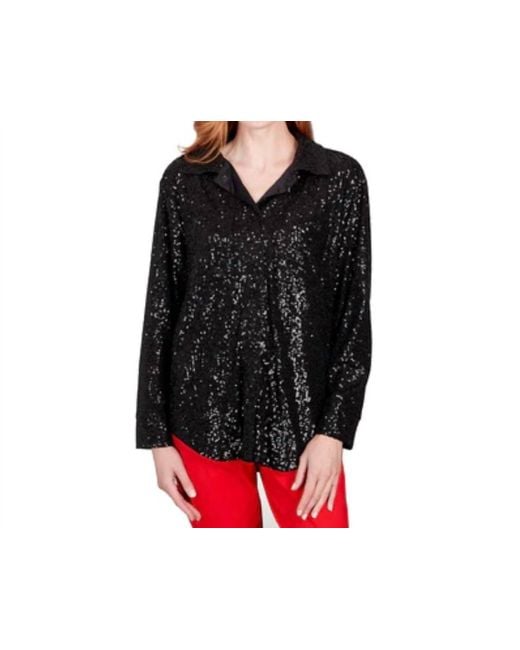 Ruby Rd Black Sequin Snap-Front Shirt Jacket
