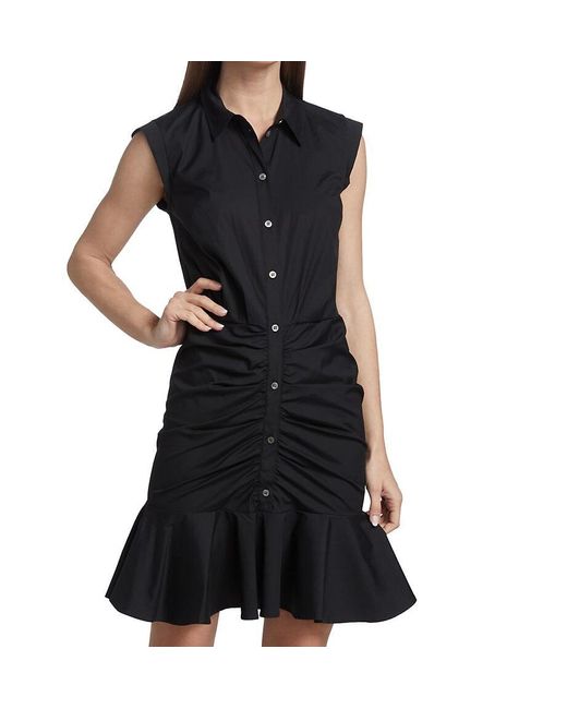Veronica Beard Black Cotton Ruched Button Down Mini Shirt Dress