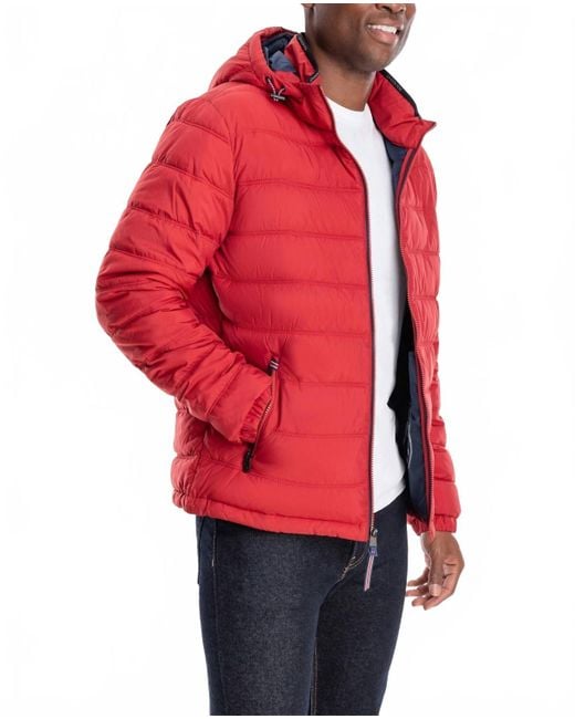 London Fog Red Plainfield Hooded Puffer Jacket for men