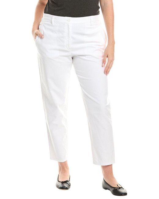 Eileen Fisher White Plus High Waisted Tap Ankle Pant