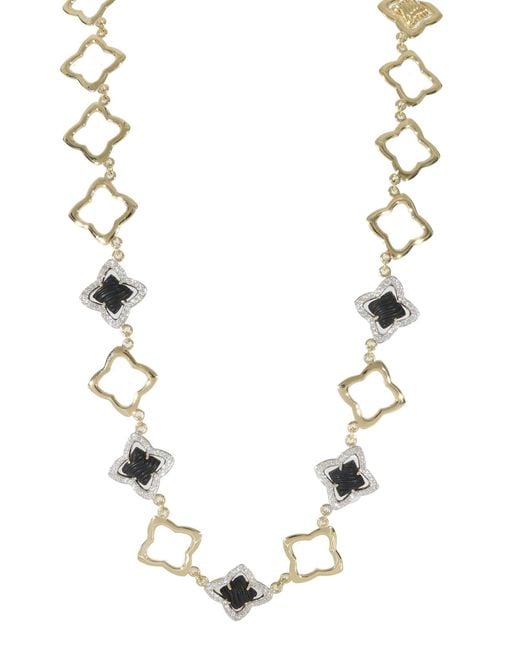 David Yurman Metallic Quatrefoil Onyx Diamond Necklace