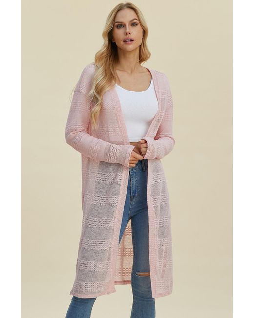 TRUEDAMES Natural Full Size Open Front Longline Cardigan