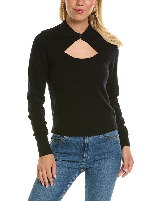 Autumn Cashmere Cutaway Cashmere Polo Sweater in Black | Lyst