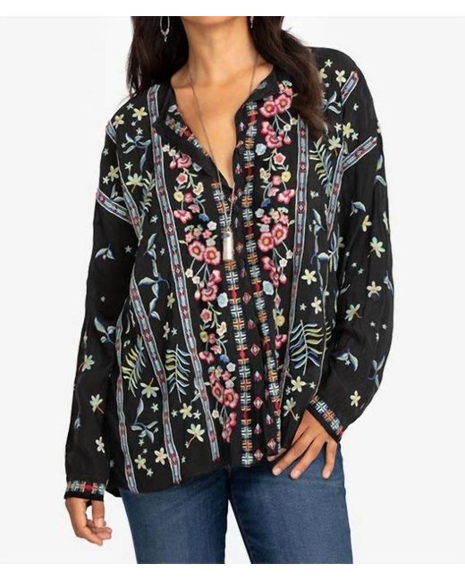 Johnny Was Black Garden Embroidered Blouse