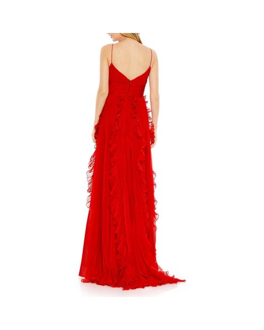 Mac Duggal Red Chiffon Pleated Evening Dress