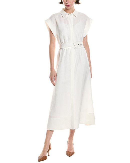 Anne Klein White Linen-Blend Shirtdress