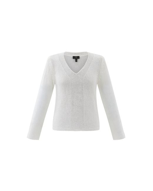 Marble White V-Neck Jumper With Contrast Knit Panel