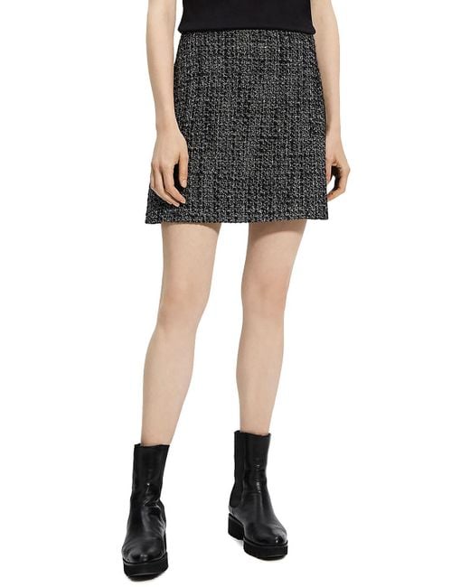 Theory Black Mini Textured A-line Skirt