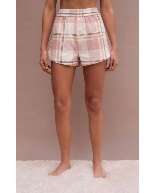 Z Supply Pink Co-ed Plaid Boxer Short