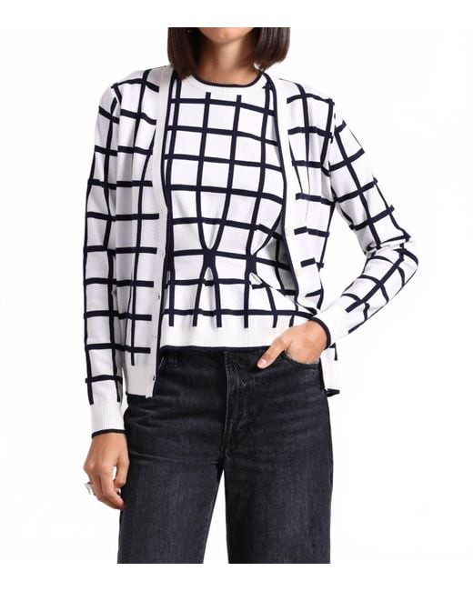 Minnie Rose Black Viscose Windowpane V Neck Cardigan