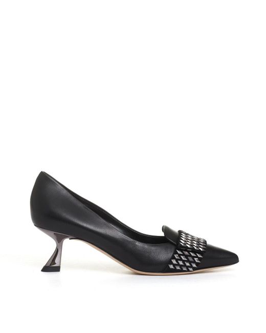 Ninalilou Black Leather Pump With Rhinestone Pattern