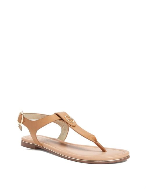 Guess Factory Caramel T-strap Sandals in Natural | Lyst
