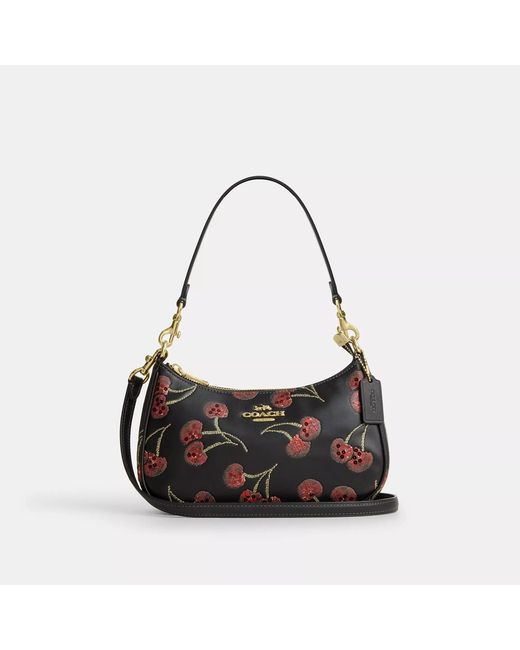 COACH Black Teri Shoulder Bag With Cherry Print